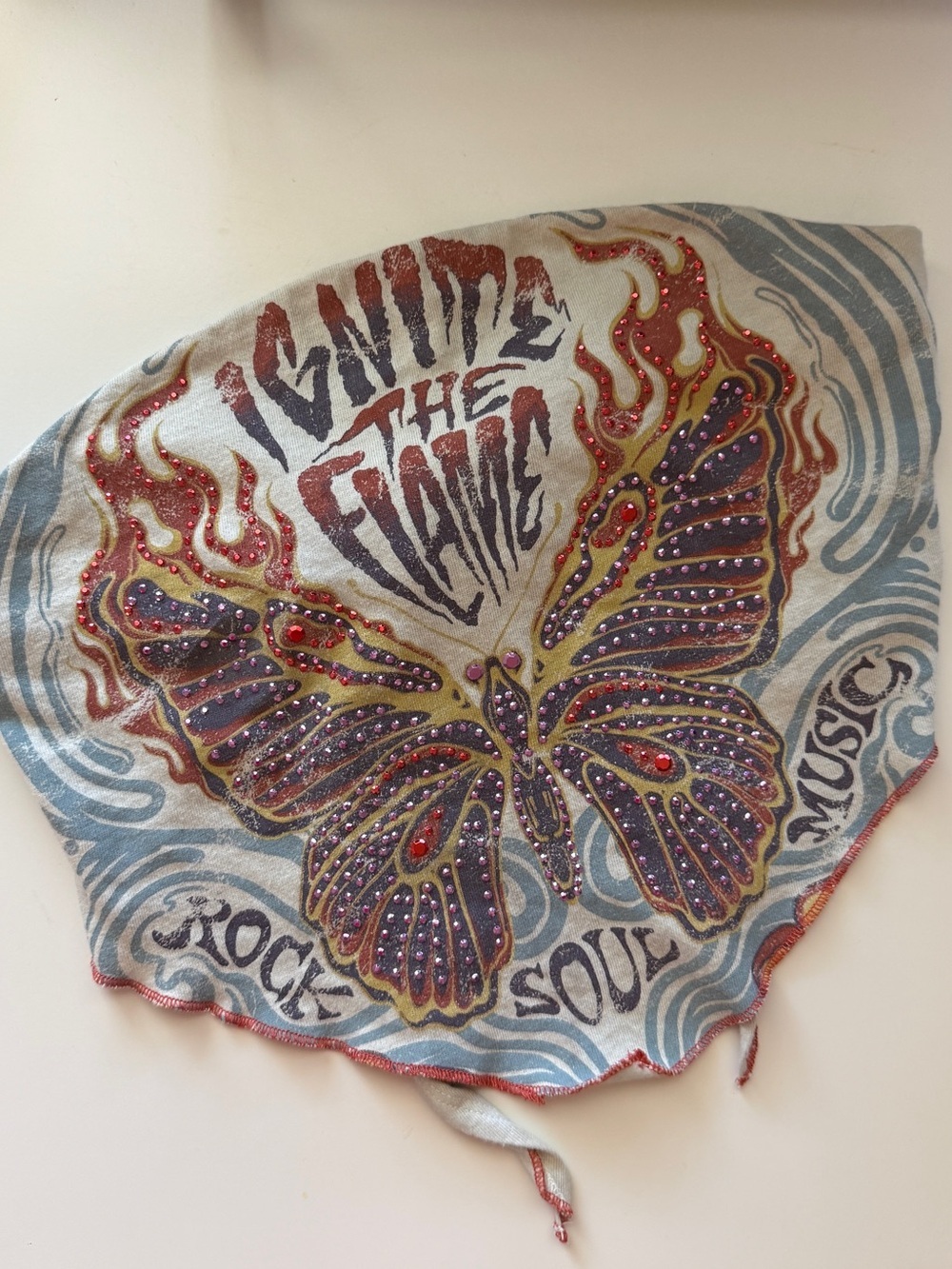 Forever 21 Butterfly Embellished Flame Tube Tie Scarf Top XS Festival Rock
